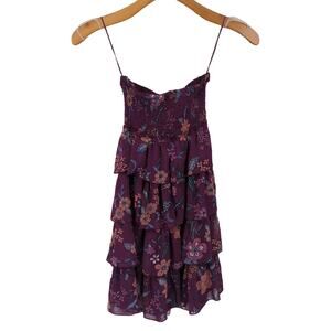 EUC American Eagle Outfitters Purple Floral Womens XS Layered Midi A-Line